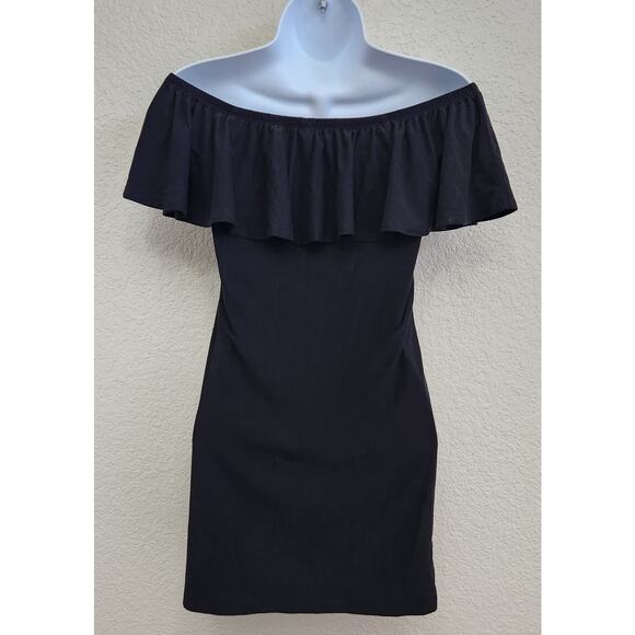 Derek Heart Black Off The Shoulder Ruffled Top Small Stretchy Soft Lightweight - Picture 2 of 4